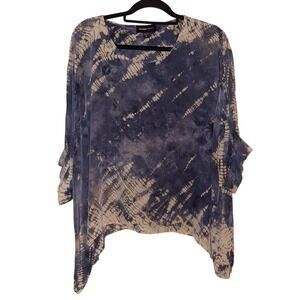 Fifteen Twenty Silk Tie Dye Handkerchief Hem Blouse Blue Cream XS Made in USA